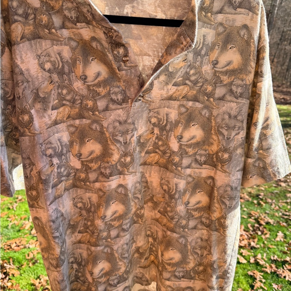 Wildlife Wolf Print Men's Polo Shirt